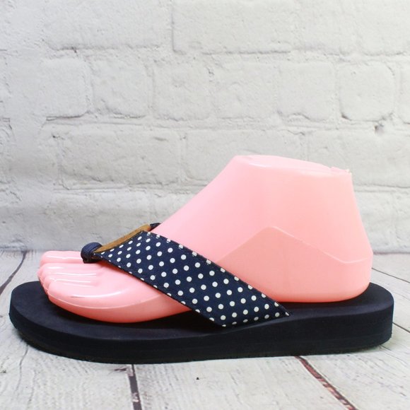 L.L. Bean Shoes - LL BEAN Blue Canvas Polkadot Thong Sandals Flip Flops Size 7 M